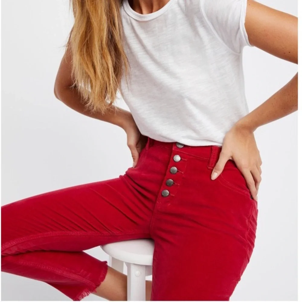 Free People Reagan Skinny Raw Hem Jeans RED - Picture 1 of 9